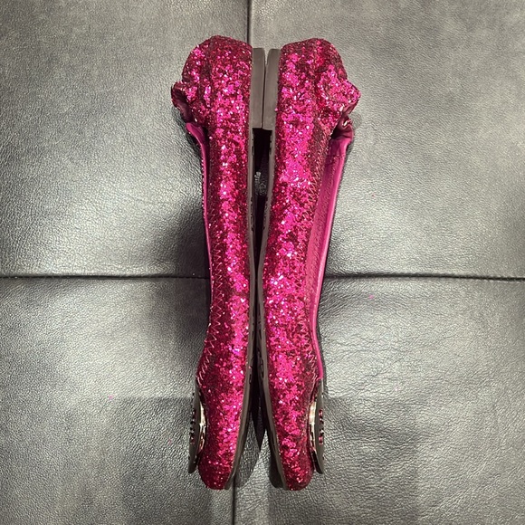 Tory Burch "Reva" Glitter Hot Pink with Silver Logo Flat Size 7.5 - Picture 4 of 7